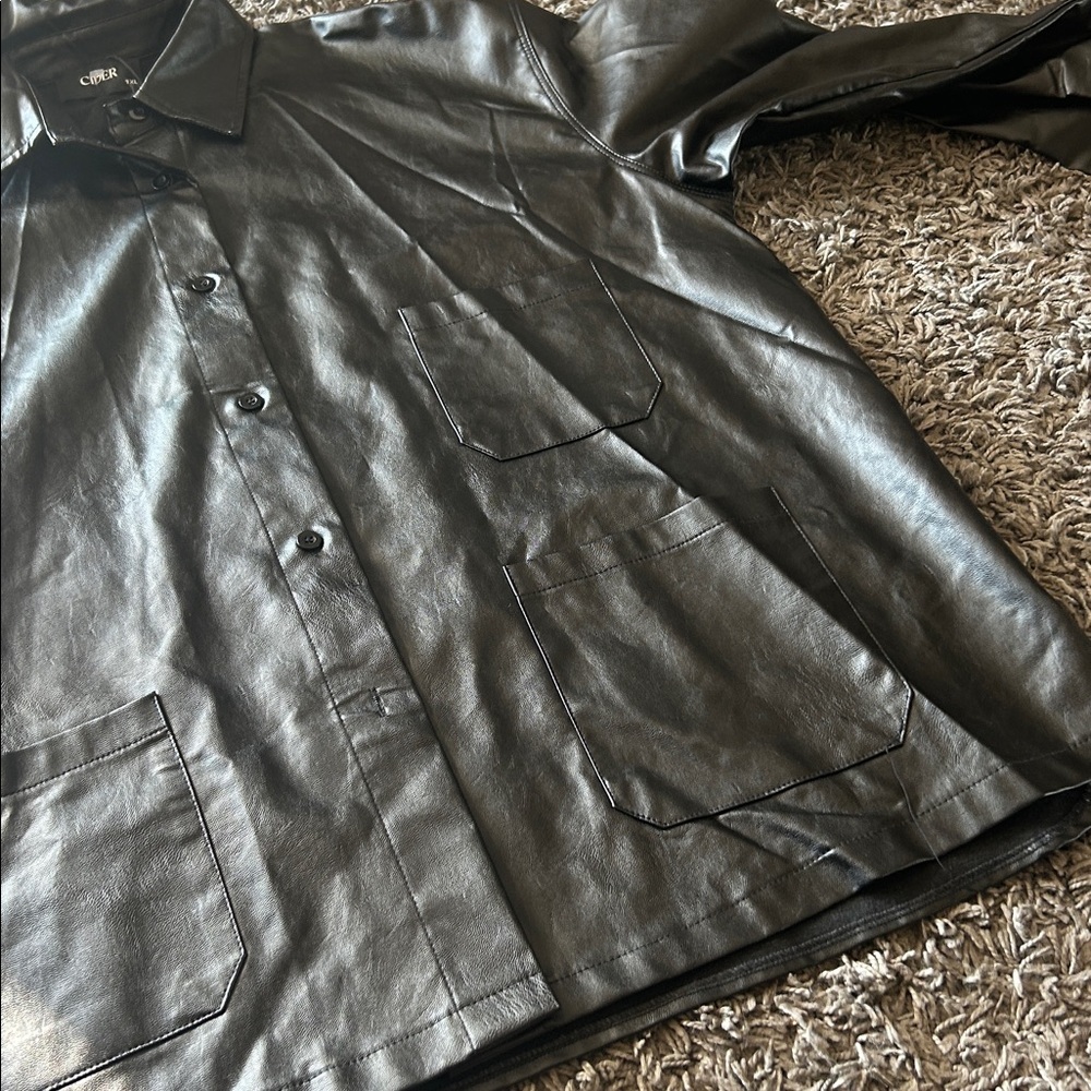 NWT Cider Black Oversized Faux Leather Blazer Jacket Size XL - Picture 12 of 12